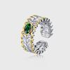 S925 Sterling Silver Ring Retro Gold-Plated Skirt Hollow Ring Female Emerald Contrasting Color Court Style Index Finger Ring