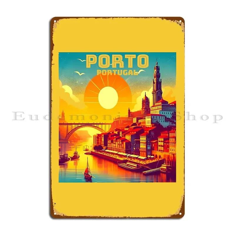 Vintage Retro Porto Portugal Landmarks Skyline Metal Sign Pub Wall Decor Club Customized Wall Plaque Tin Sign Poster