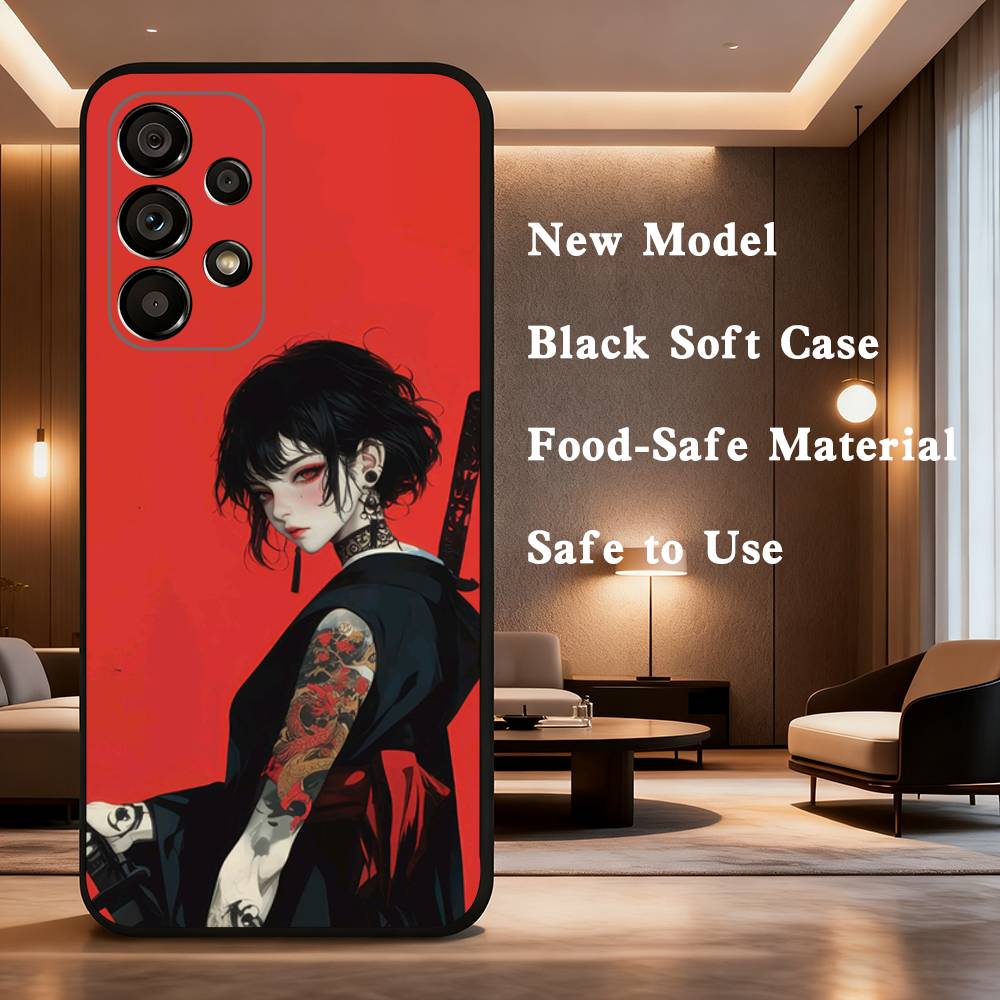 Japanese Warrior Woman Cool Phone Case For Samsung Galaxy A73,31,8,9,53,32,72,41,J7,52,71,22,Note Soft Black Silicone Cover