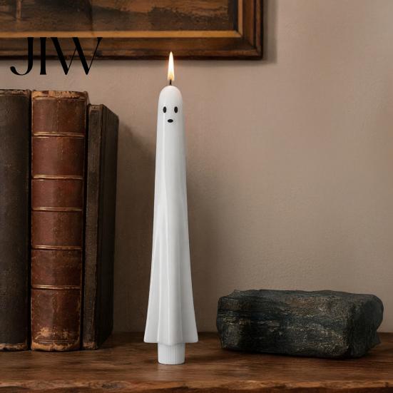 Real Wax Texture Ghost Candles Halloween Flameless Taper Candles, Battery Operated Flickering Candle Light with Party Atmosphere Lighting Remote,