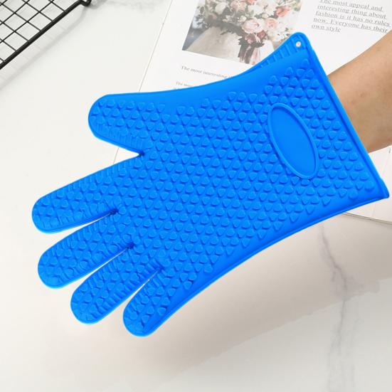 1 Pair Silicone Gloves Heat Resistant Oven Mitts with Quilted Liner Non-Slip Textured Grip Kitchen Gloves for BBQ Baking Cooking