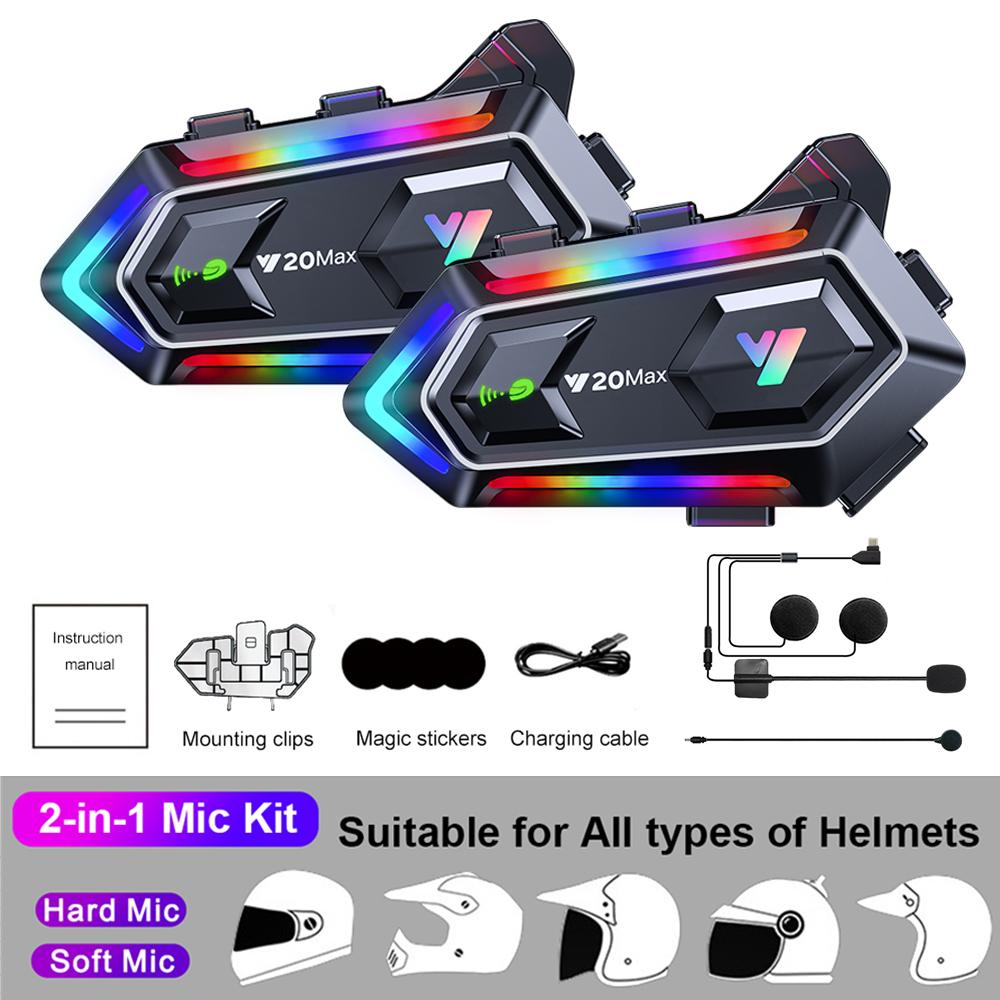 1/2x Motorcycle Helmet Intercom V5.3 Music Player Hands Free Call 1000mAh For 2 Rider Intercomunicador Moto Wireless Interphone