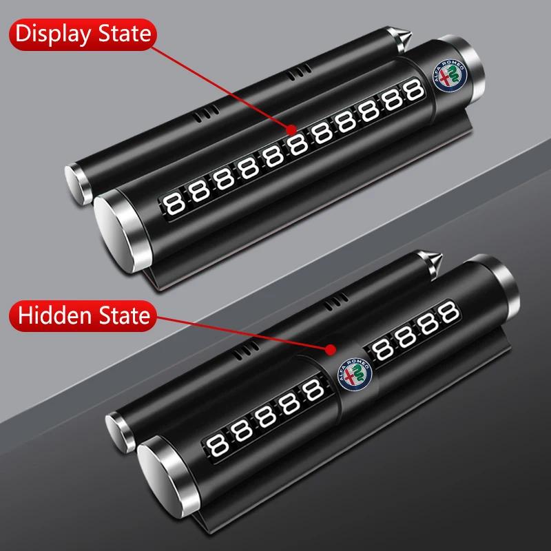 1PCS Metal Car Temporary Parking Card Rotatable Phone Number Plate For Alfa Romeo 159 Giulietta Giulia 147 Mito 156 166 Stelvio khg156