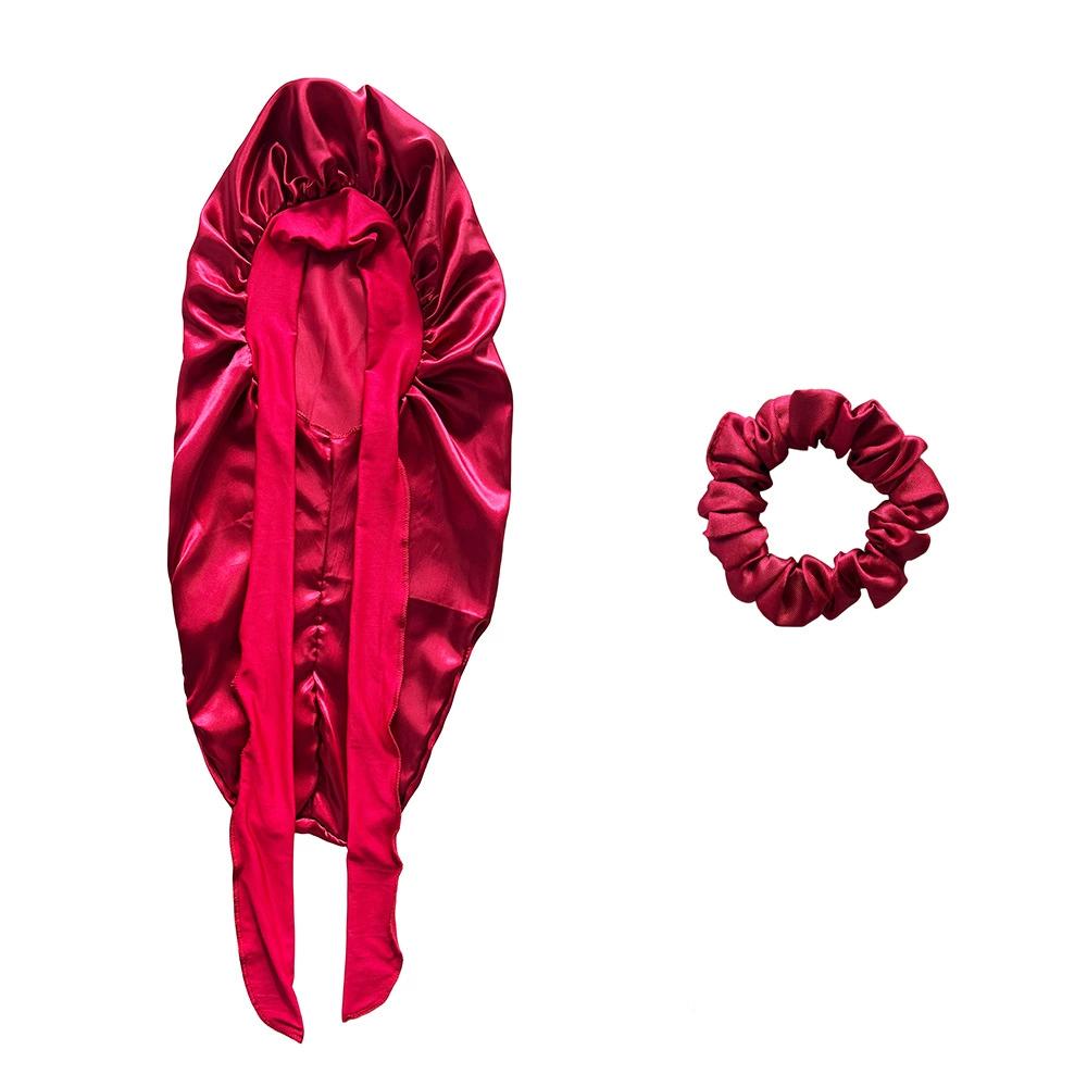 Long Bonnet+Elastic Satin Hair Band Set Long Silky Bonnet For Sleeping With Wide Elastic Band Headwrap