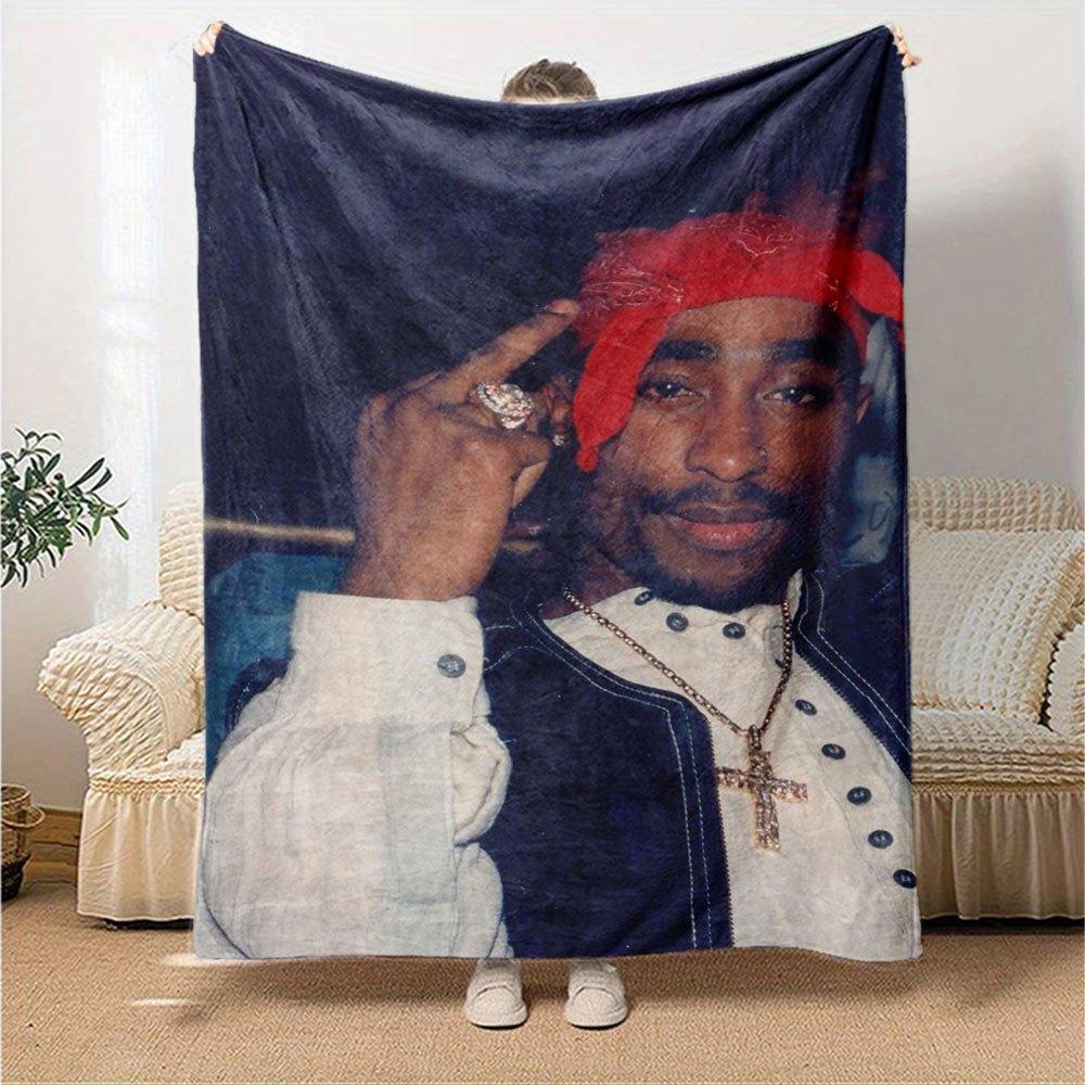 1 шт. Плед в стиле Hip Hop 2Pac, Мягкий, Легкий, Для всех сезонов, Многоцелевой плед для дивана, кровати, офиса и пикников, Французский стиль с культовыми обложками альбомов и цитатами
