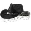 Shimmering Rhinestones Fringed Hat for Women Men Musical Festival Fedoras Hat with Large Glittering Powder for Parties