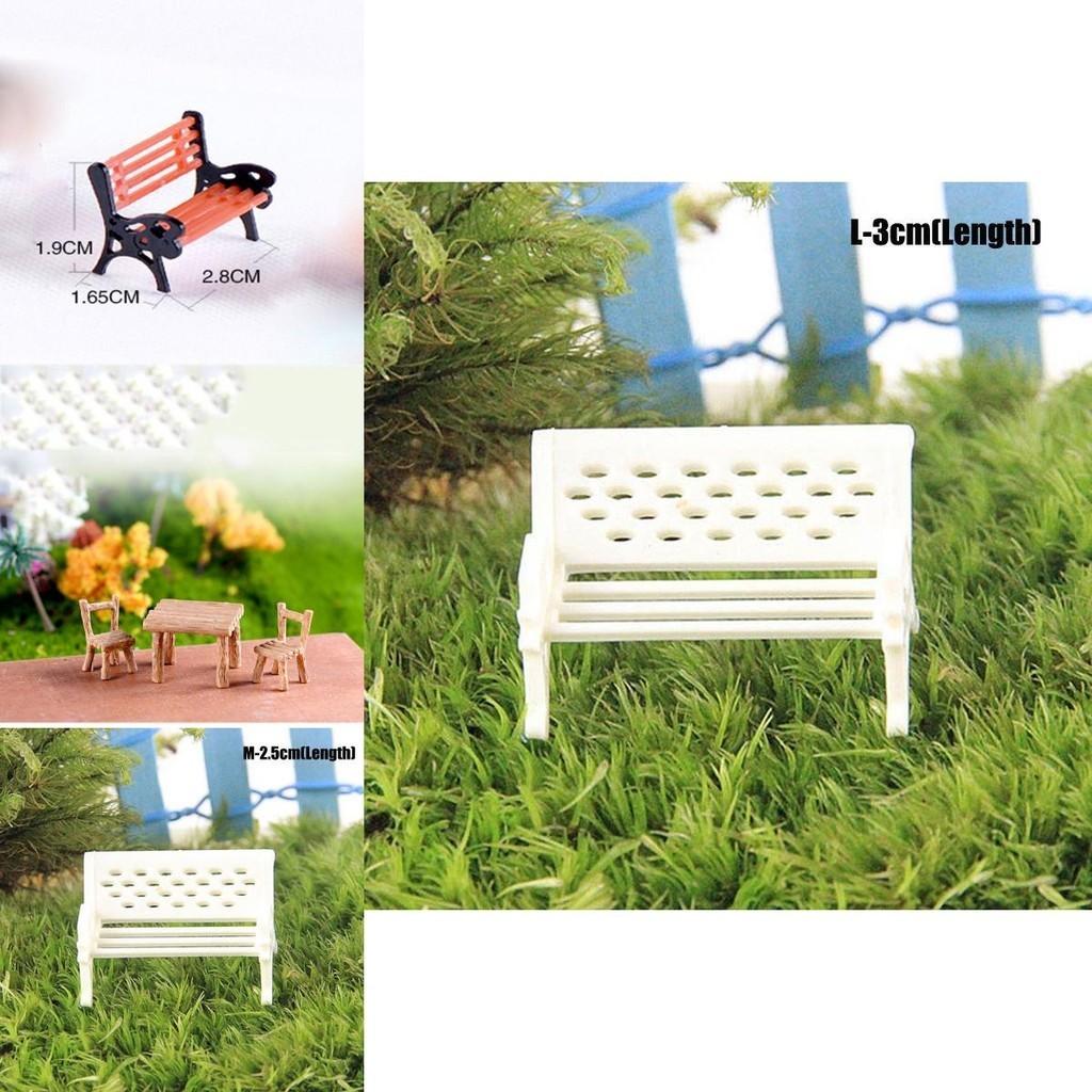 Fine Workmanship Miniature Micro Landscape Furniture White Bench And Resin Table