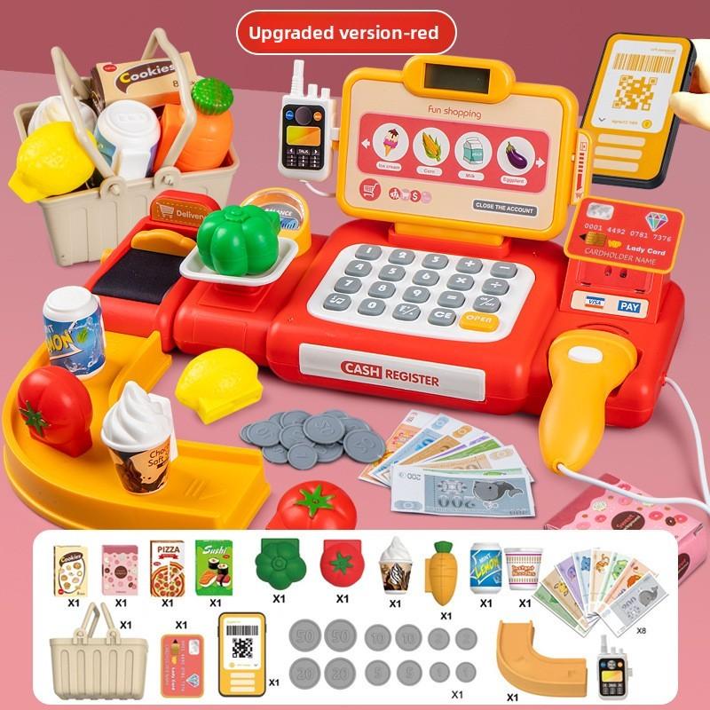 Пластиковая интерактивная игрушка кассовый аппарат для детей с мигающим светом и питанием от батареек