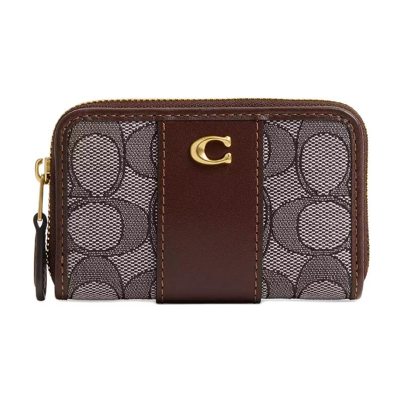 Coach Essential 11 логотип бренда Застежка-молния Жаккардовая ткань и изысканная телячья кожа Держатель для карт Женский Латунь и дуб клен латунь и дуб клен