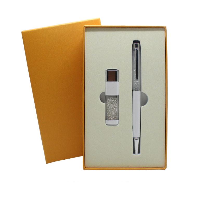Корпоративный подарочный набор Роскошный промо USB-флеш-накопитель Подарочная коробка Набор ручек Хрустальный флеш-накопитель Стилус для сенсорных экранов