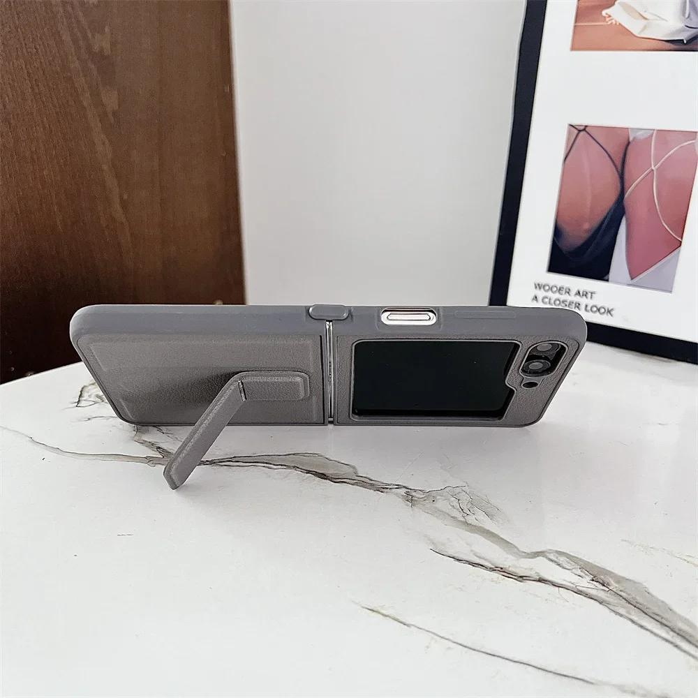 Чехол из искусственной кожи с невидимым кронштейном для Samsung Galaxy Z Flip 6 5 4 3 Flip6 Flip5 Flip4 Flip3 5G Жесткий пластиковый чехол для телефона