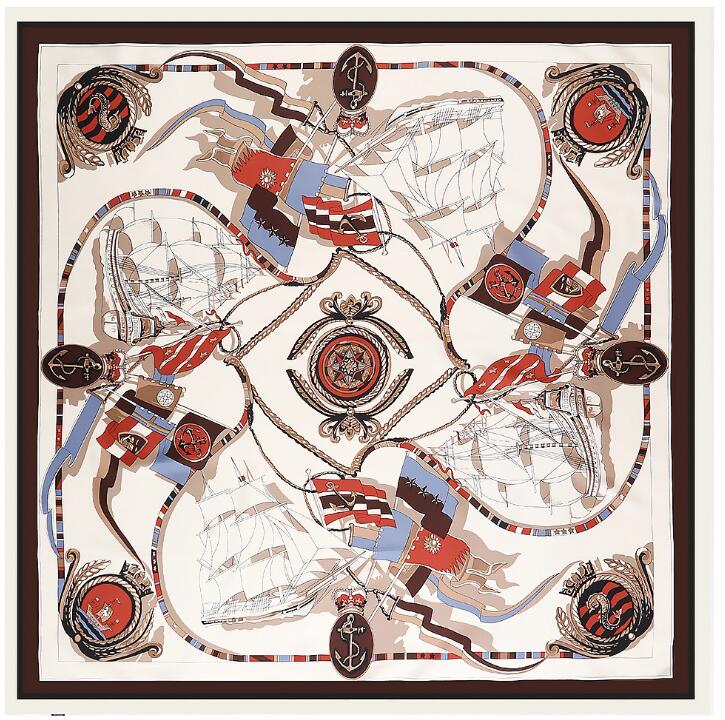 New Silk Scarf Women Large Shawls Fashion Sailing Boat Square Bandana Luxury Kerchief Hijab Scarf Female Foulards 130CM