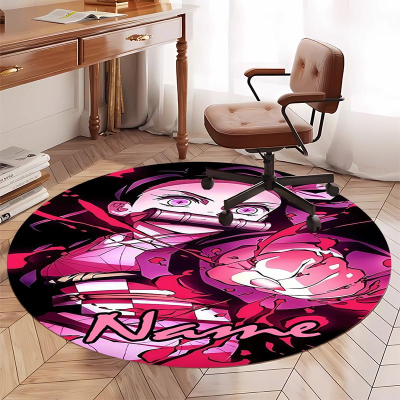 Custom Name Demon Slayer Printed Round Rug Carpet Chair Rug Area Rug Entryway Doormats,for Office Chair Living Room Bedroom Kitchen Room.