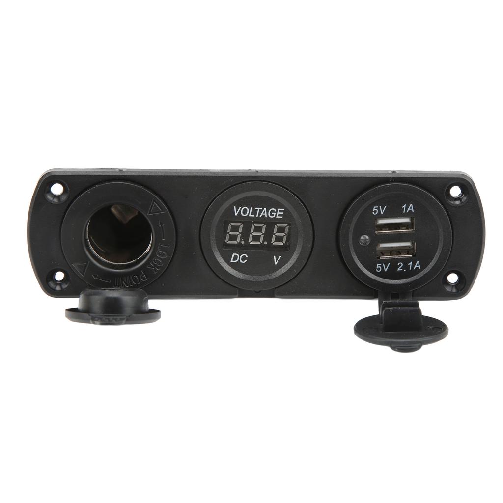 3 In 1 Charger Socket Panel Dual USB Outlet Panel Cigarette Lighter Socket LED Digital Voltmeter