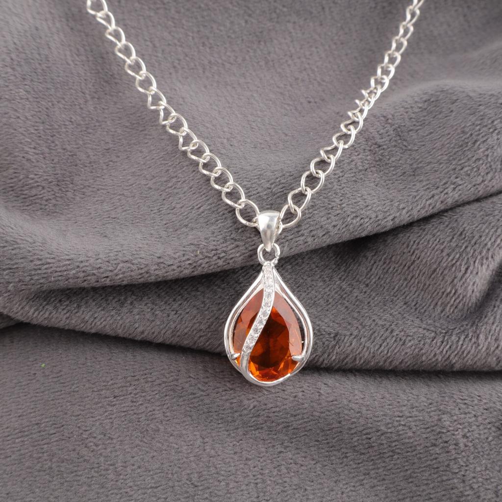 Yellow Citrine Gemstone 925 Sterling Silver Jewelry Fashionable Zircon Pendant CZP-7-15