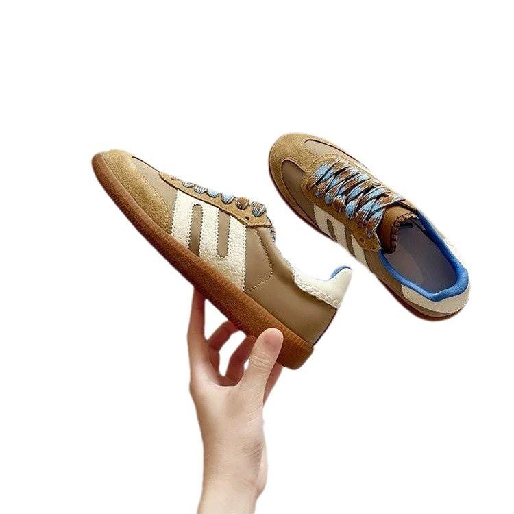 2024 осень и зима новые американские ретро-кроссовки в тон, повседневные кроссовки из мягкой кожи с мягкой подошвой, спортивные кроссовки S-типа, немецкие кроссовки для тренировок, женская обувь