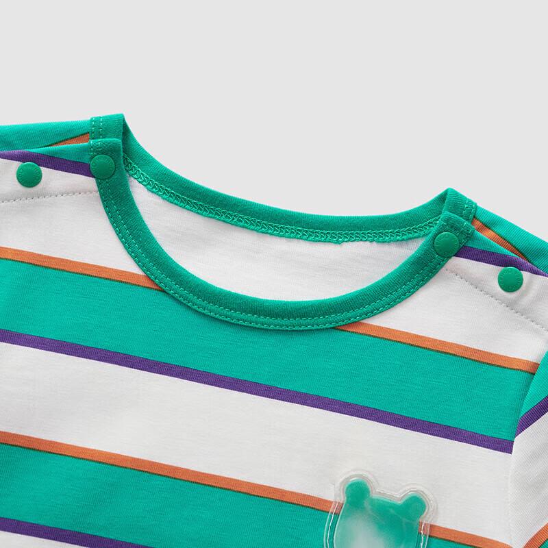 YEEHOO Kids' Green-Orange Stripe Short-Sleeve Romper