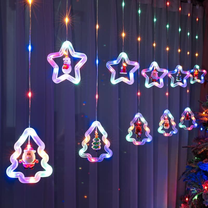 SITEDAN Christmas Curtain Lights, LED Illumination Lights, Christmas Lights with Remote Control, String Lights, Star-Shaped Decorative Lights, Create