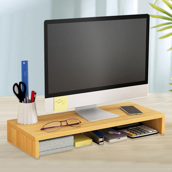 Wooden Computer Elevated Rack Monitor Stand Riser with Storage Compartment Easy Installation Office Desk Storage Organizer Laptop Holder