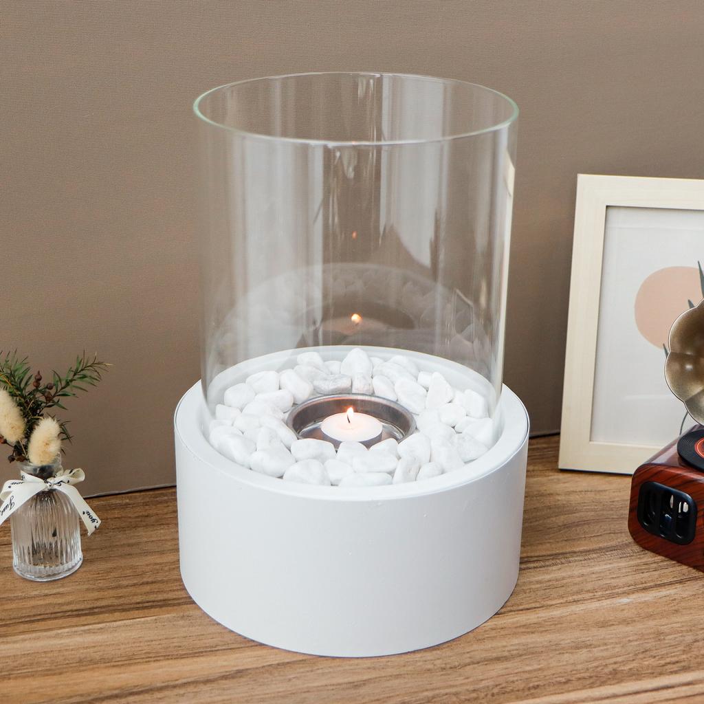 Round White Color Metal Candle Holder with Glass for Tealight Candle Holder for Home Decor (US Stocks)