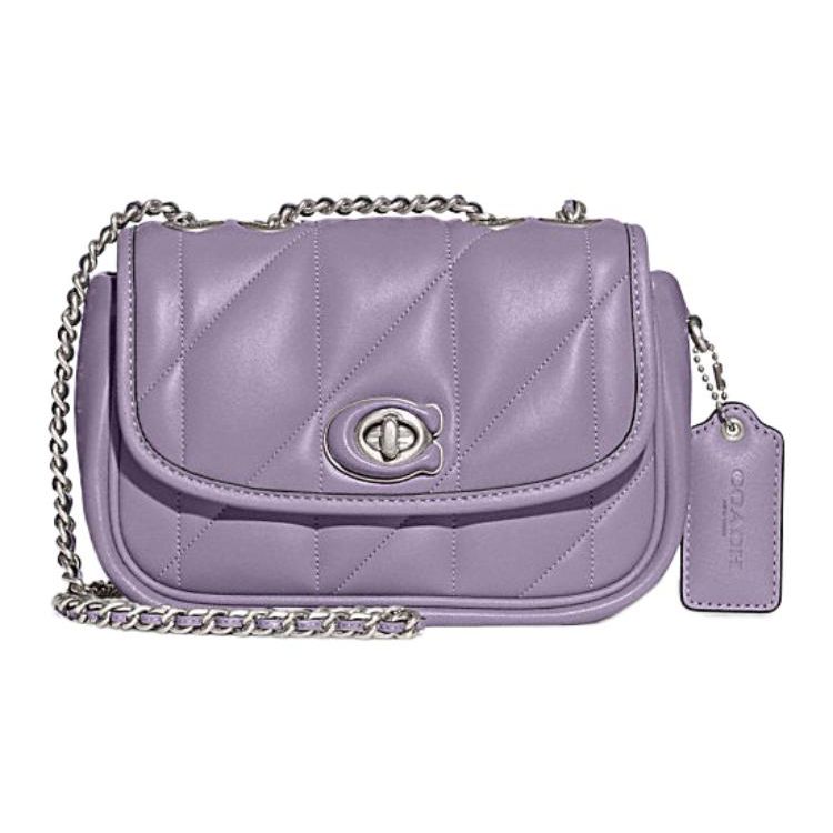 Coach Подушка 20 Однотонный Серебряный Замок Стеганая Клапан Кожаная Сумка Через Плечо На Плечо Женские сумки Фиолетовый CA086-LHVHM