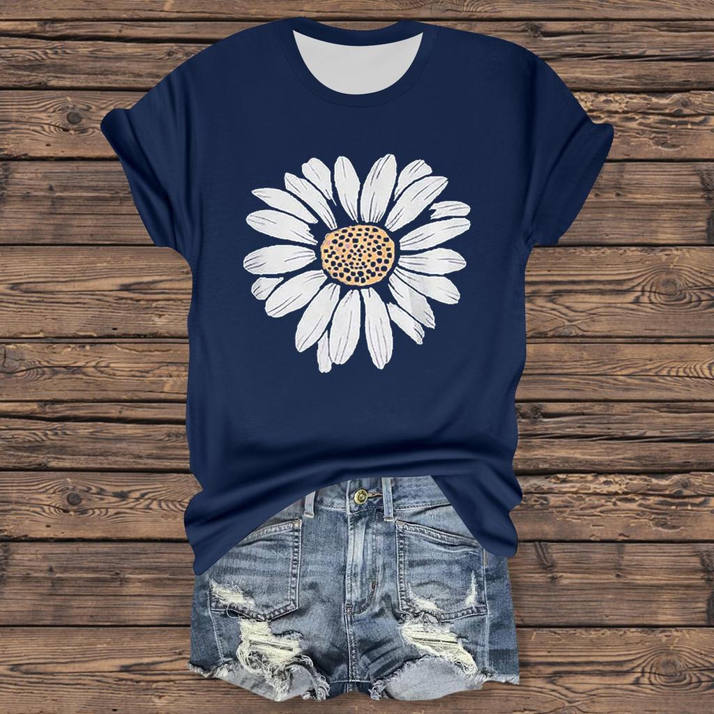 Женская повседневная футболка с принтом, пуловер с круглым вырезом, топ с короткими рукавами