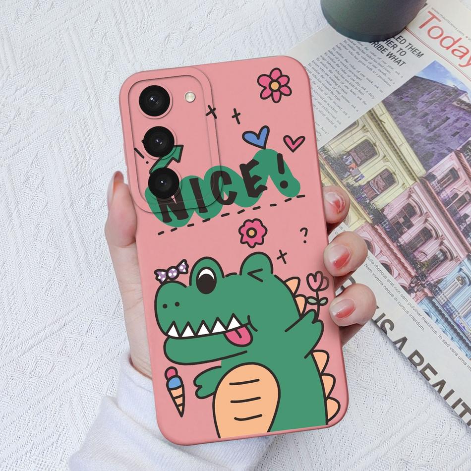 For Samsung Galaxy S23 Ultra Plus FE Phone Case Cartoon Shockproof Liquid Silicone Camera Protection Black Cover Bumper Fundas