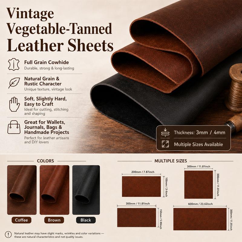 1PC Premium Vegetable-Tanned Leather Hide Matt Finish Natural Cowhide for DIY Leathercraft Bag Making Wallet Material Grain Patt