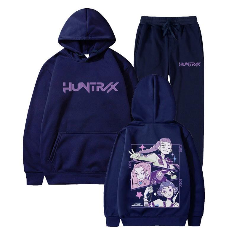 Unisex Hooded Sweatshirt Set Kpop Style Printed Loose Fit Winter