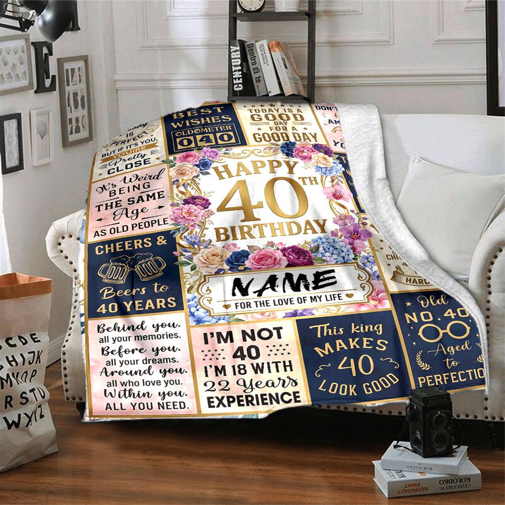 Golden 40Th Celebration Blanket Comfortable Texture For Sofa Couch Office Bed Picnics Allseason Use Cozy Home Lovers Ideal Gift For Birthday