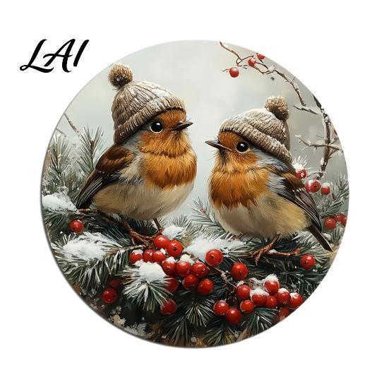 Nature Inspired Christmas Decor Wooden Winter Bird Hanging Sign Rustic Decorative Wall Plaque with Owl Pattern Home Decoration Rope 2D Flat Art for