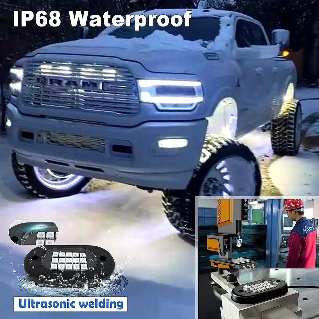4/6/8/10/12 Pods RGB LED Rock Light APP Control Music Neon Car Underglow Chassis Light Offroad Truck SUV 4x4 ATV Boat Car Led