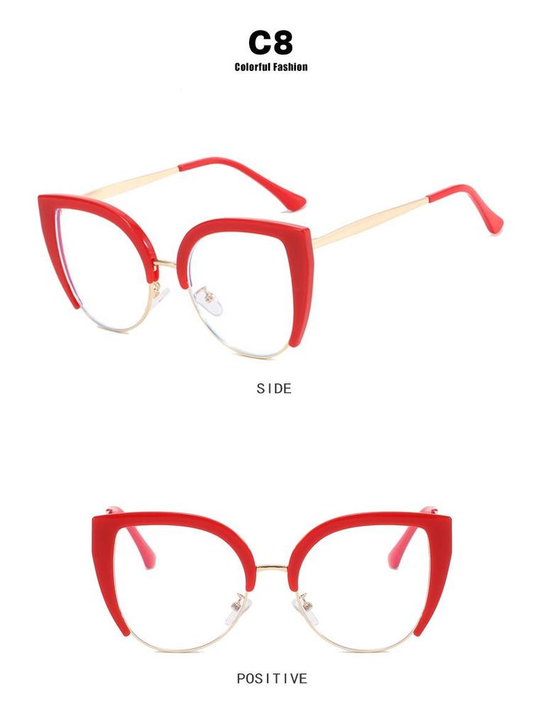 Cat-Eye Semi-Rimless Large Anti-Blue Light Eyeglass Frames, 2023 Retro Trend, European & American Style.