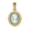 [R3890] - Gold Plated 'Cameo' Pendant Golden Blue - 15x12 Mm