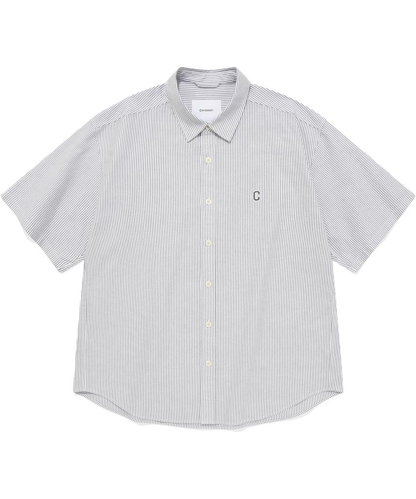 COVERNAT C Logo Oxford Stripe Half Shirt Grey
