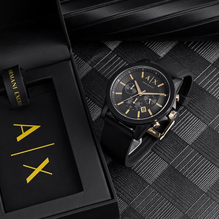 Armani Exchange AE ARMANI Наручные часы Кварцевый механизм Силиконовый ремешок Черный циферблат Мужские часы AX7105