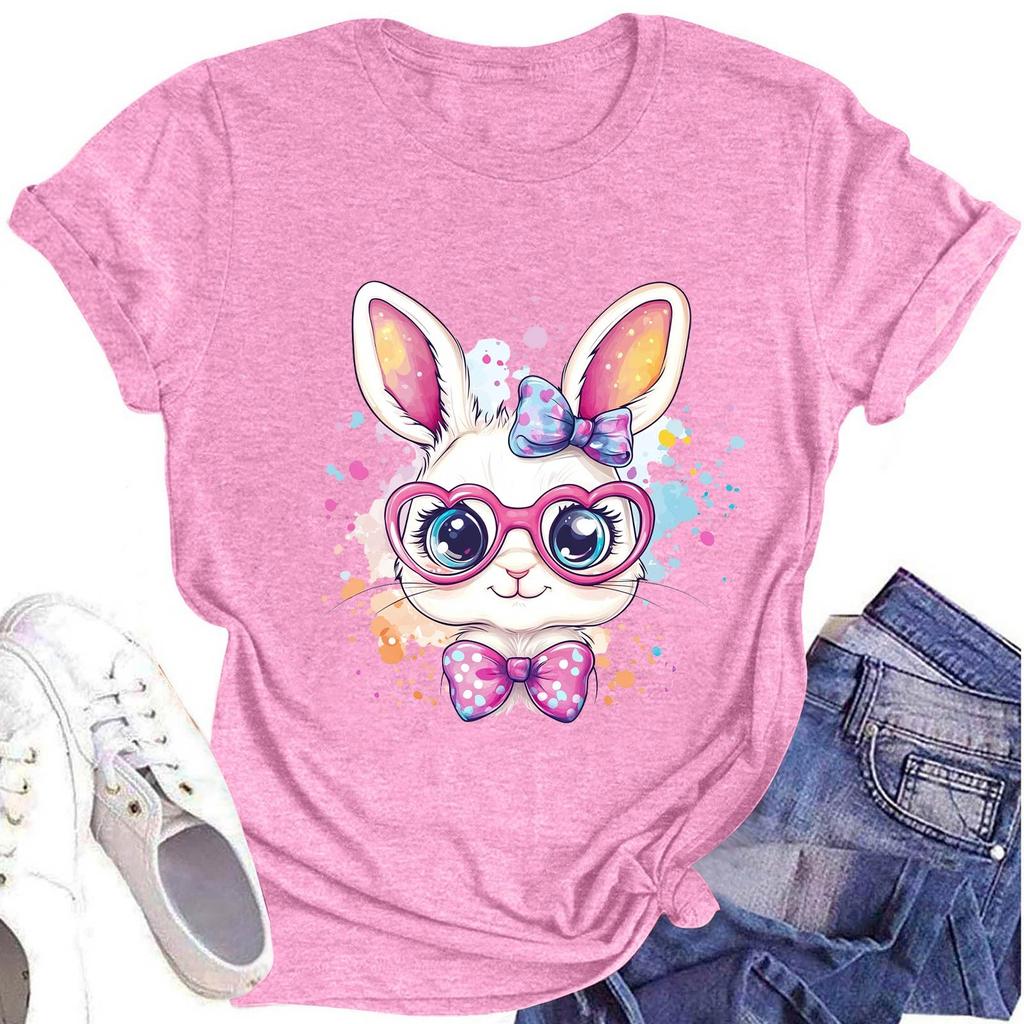 Женская модная футболка с круглым вырезом и коротким рукавом, повседневный топ с пасхальным принтом