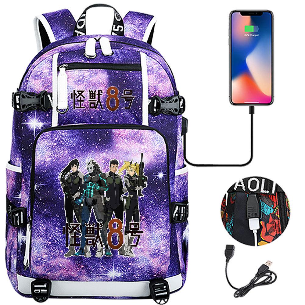 Kaiju No. 8 Printed USB Port Backpack Youth Student School Bag Large Capacity Travel Daypack