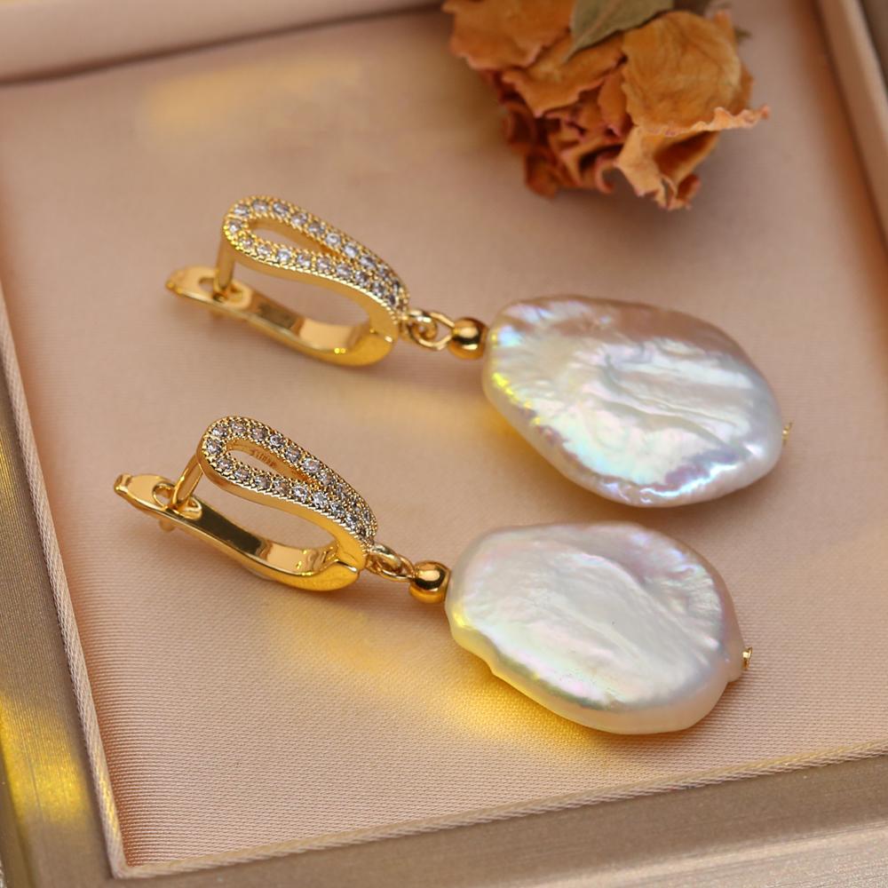 Серьги SENIKO с натуральным пресноводным большим жемчугом в стиле барокко, модные серьги-капли с кубическим цирконием и жемчугом для женщин, вечерние ювелирные изделия