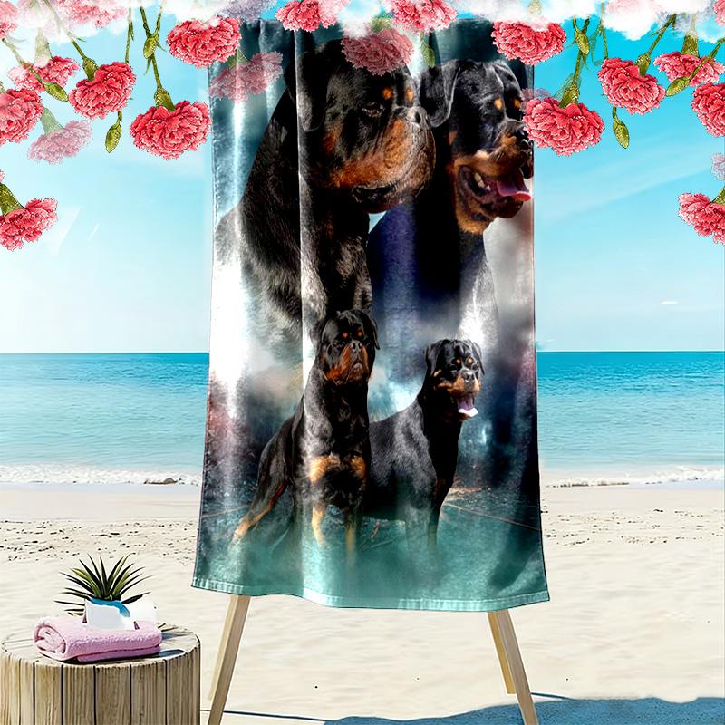 Rottweiler Print Beach Towel, Large Soft Quick Dry Towel for Beach Camping Swimming