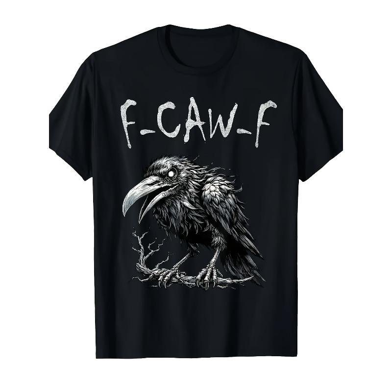 Европейские размеры Мужская футболка с графическим принтом Black Hawk - Дизайн F-Caw-F, Повседневная, С круглым вырезом, С короткими рукавами, Обычный крой, Подходит для всех сезонов, Футболка с принтом