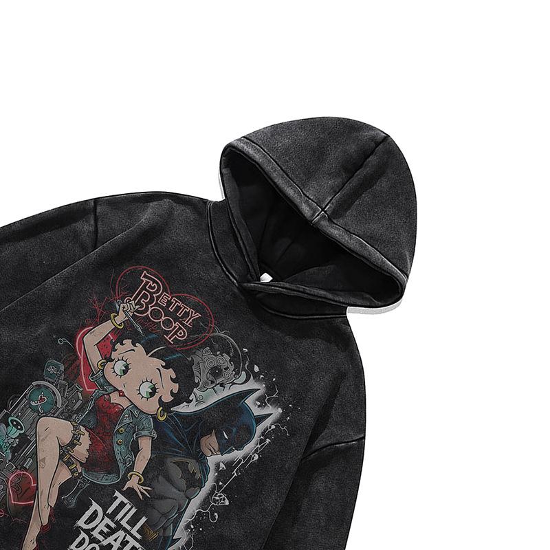 Американская ретро мультяшная толстовка с прямой печатью для мужчин и женщин, осенне-зимний оверсайз, стираный свитшот с капюшоном