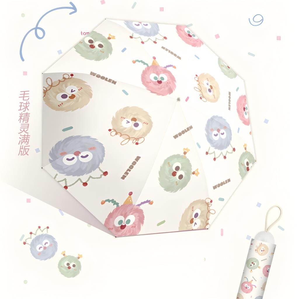 Creative Cartoon Cute Three-fold Eversion Umbrella Dual-purpose Umbrella Sun Protection Parasol UV Protection Sun Umbrella Student