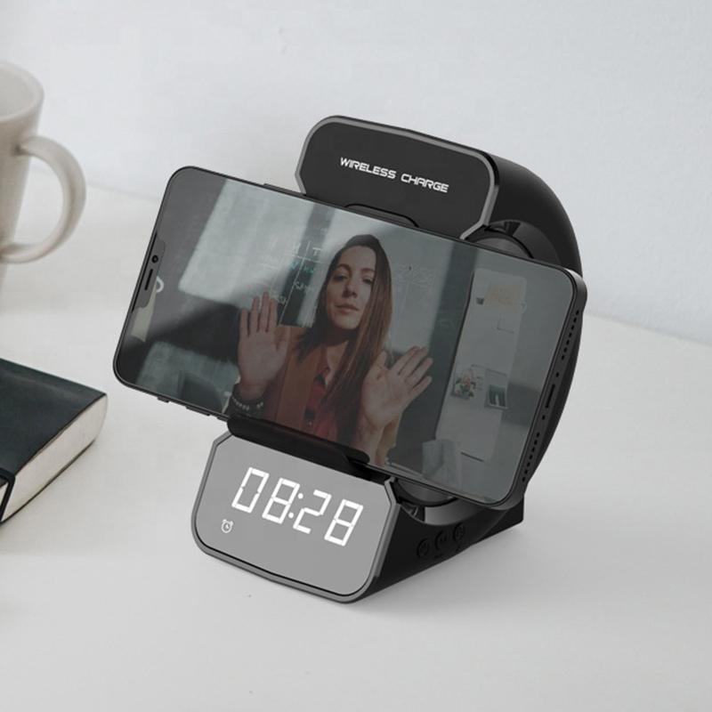 3 In 1 Wireless Charger Wireless Speaker With Alarm Clock 15w Fast Charge Qi Wireless Charger Speaker