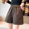 Шерстяные эластичные шорты с высокой талией для женщин - Осень/Зима 2024 А-силуэт Широкие штанины Универсальная верхняя одежда