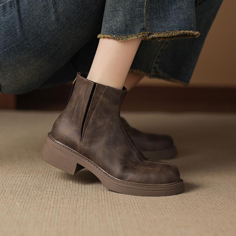 Мода 2025 НОВЫЕ Осенние Женские Ботинки Спилок Женская Обувь Круглый Носок Массивный Каблук Обувь Челси Ботинки Повседневная Обувь Платформа Короткие Ботинки