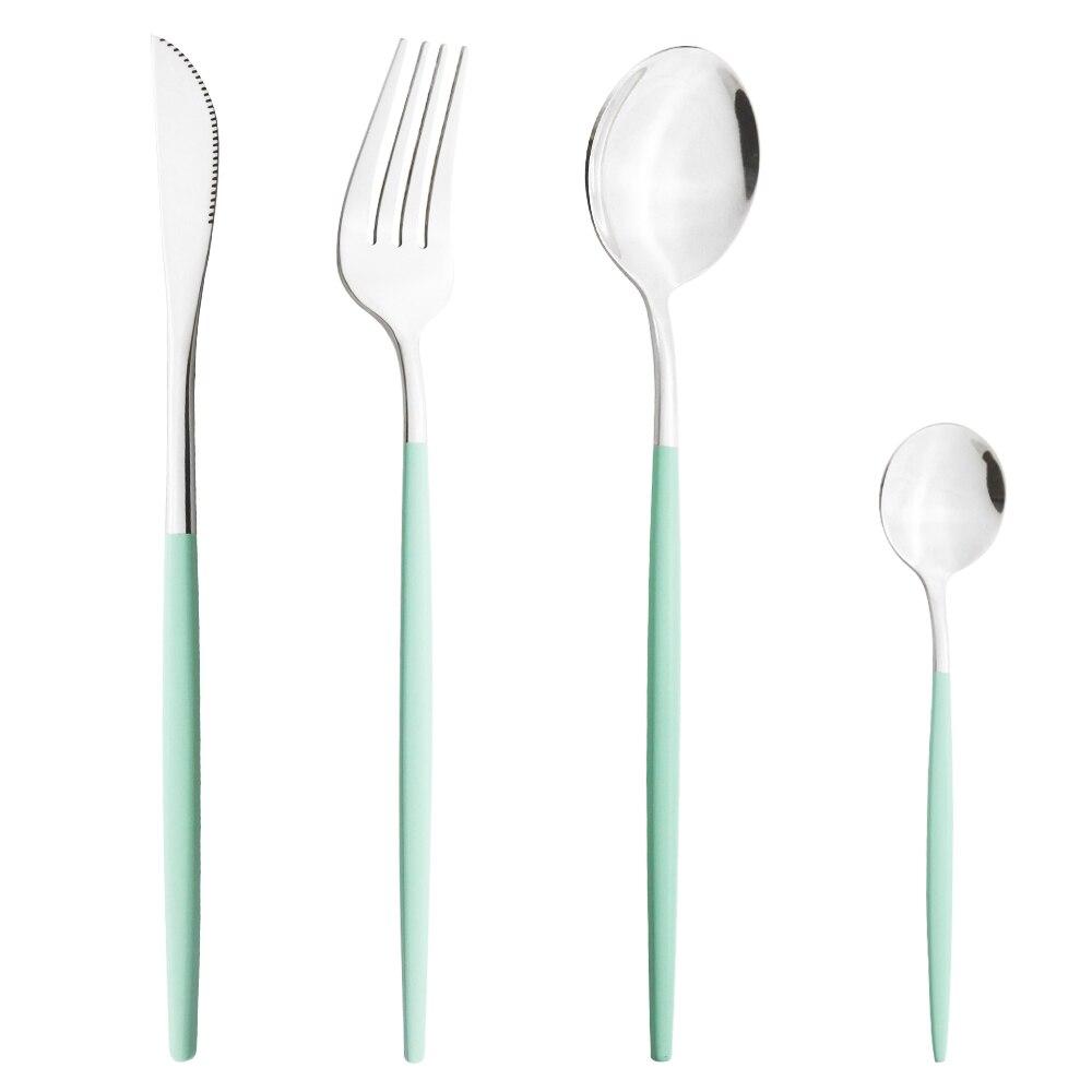 4Pcs Western Colorful Dinnerware Set Stainless Steel Cutlery Dinner Set Knife Fork Coffee Spoon Silverware Kitchen Tableware Set