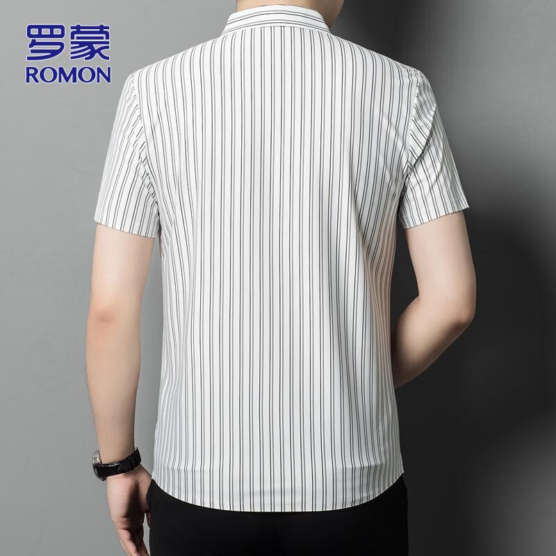 ROMON Men's Striped Ice Silk Short Sleeve Business Shirt