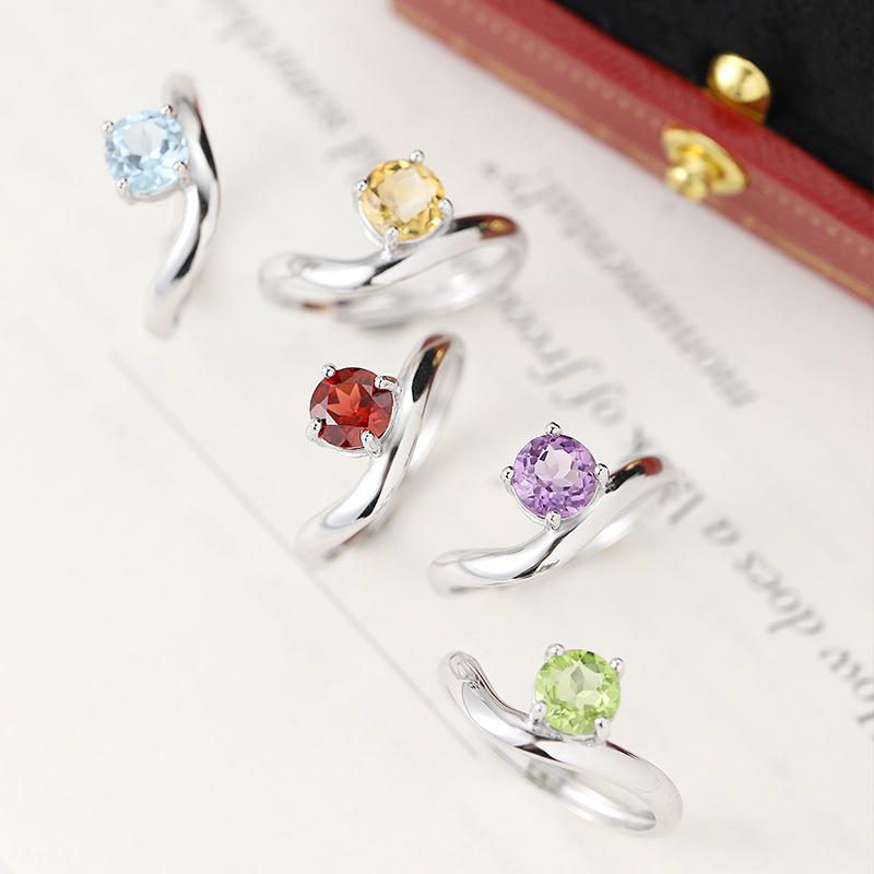 Natural crystal stone twisted arm ring s925 sterling silver four-claw inlaid open ring niche light luxury jewelry