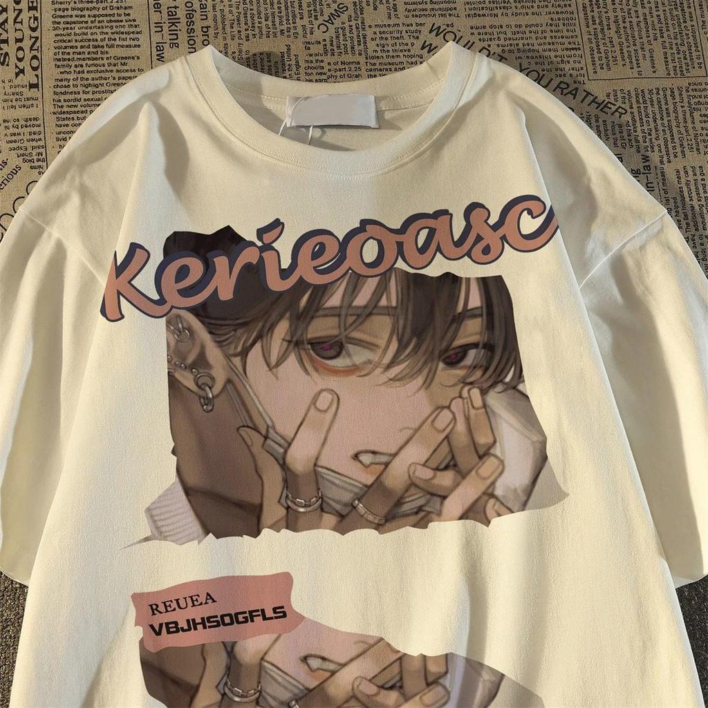 Унисекс Японская Ретро Аниме Мультяшная Свободная Футболка - Доступны Большие Размеры